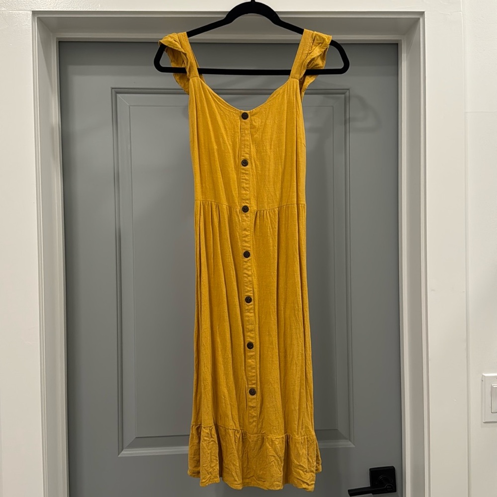 Monteau Mustard Yellow Button-Front Midi Dress